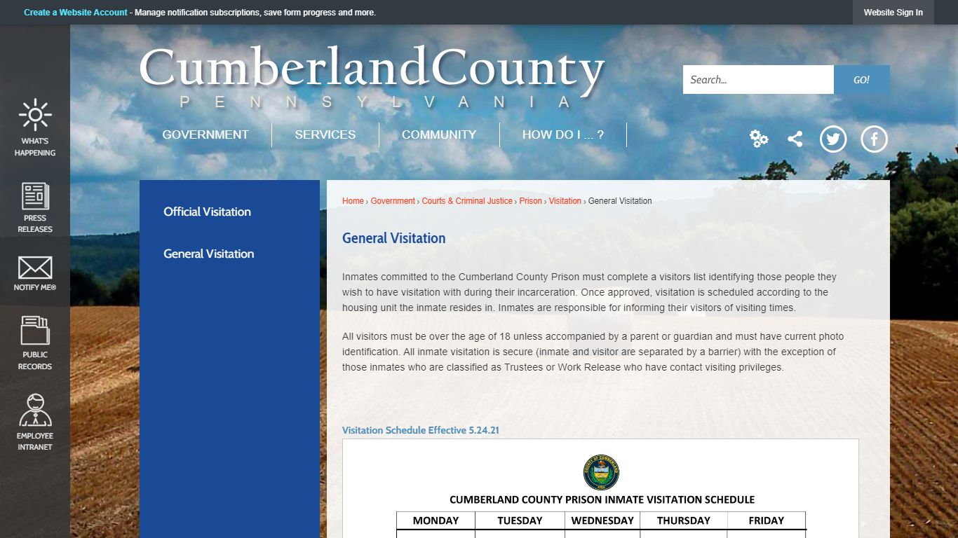 General Visitation | Cumberland County, PA - Official Website