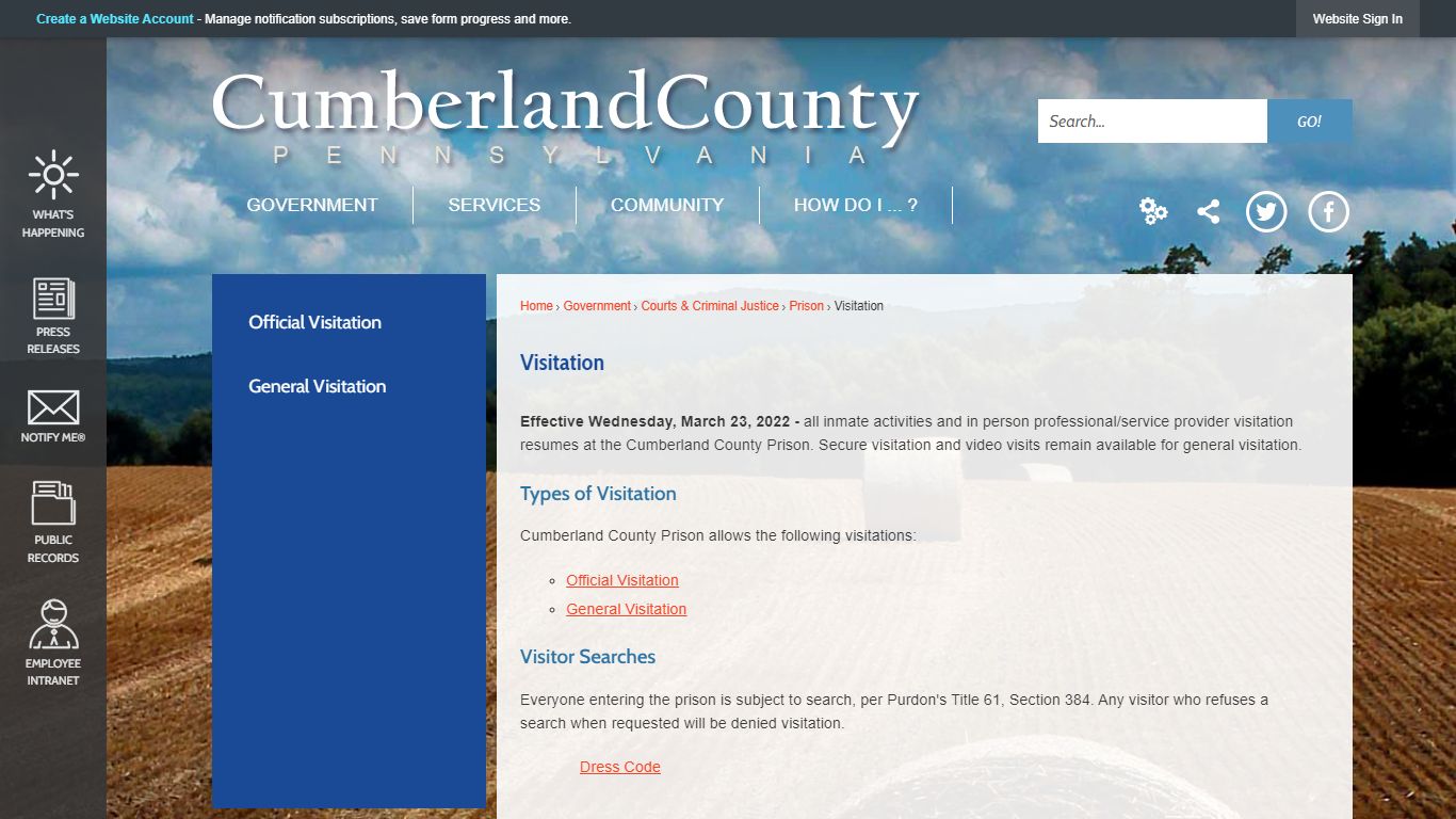 Visitation | Cumberland County, PA - Official Website